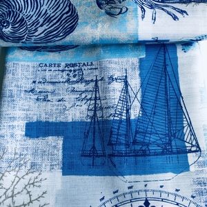 Blue Nautical Fabric Shower Curtain Lobster Shells